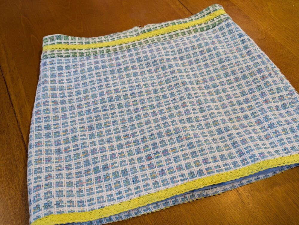 Pastel Tweed Boucle Coquette Academia Mini Skirt NWT 8  Blue Yellow Lace $198